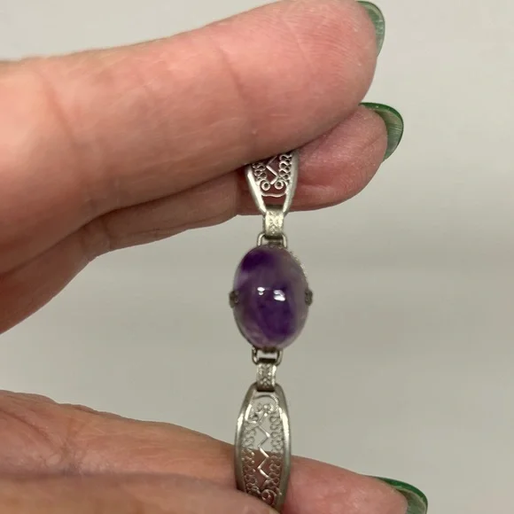 Beautiful Vintage Amethyst and Sterling Bracelet - Picture 8 of 16